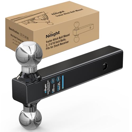 Image of Nilight Trailer Hitch Ball Mount, 2 Inch, 2-5 /16 Inch Balls, Fits 2 Inch Square Receiver, 10,000 lbs