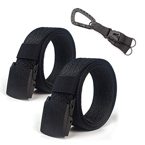 Lalacolorful 2 Pack Nylon Gürtel Männer Tactical Gurtband Gürtel Atmungsaktiv Military Web Gürtel Outdoor Gürtel mit Keine Metallschnalle (Schwarz + Schwarz) Cover