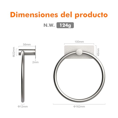 Miniatura 8 de Ibergrif M34455a Toalleros Adhesivo, Dos Métodos De Instalación Adhesivo Y Perforación , Toallero De Anilla Baño Sin Taladro, Acero Inoxidable, Cepillado