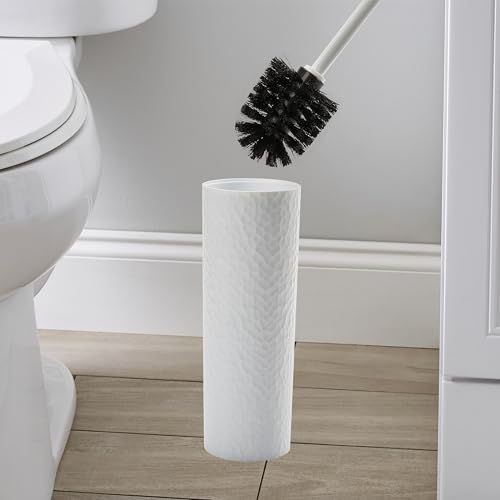 Image of Bath Bliss Toilet Brush | Hammered Textured Design | 360 Degree Bristle Brush | Bathroom Cleaning | Contemporary Design | White