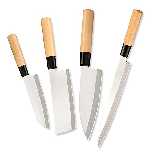 Novo 4 peças Conjuntos de facas de cozinha de aço inoxidável 9 '' Sashimi 6,5 '' Chef Santoku Picar facas carne de sushi de peixe de osso ferramentas de cozinha