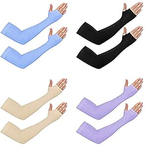 PinKit 4 Pairs Biker/Sports Full Arm Fingerless Sleeves Gloves for UV, Dust, Summer, Sun Protection for men and Women-Color- Blue,Black,Beige,Purple
