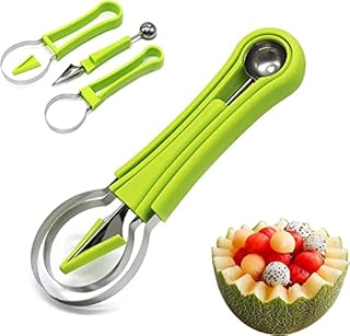 Melon Baller Scoop Set, Professional 4 In 1 Stainless Steel Watermelon Cutter Fruit Carving Tools Set,Fruit Scooper Seed Remover Watermelon Knife for Dig Pulp Separator Fruit Slicer（Green）