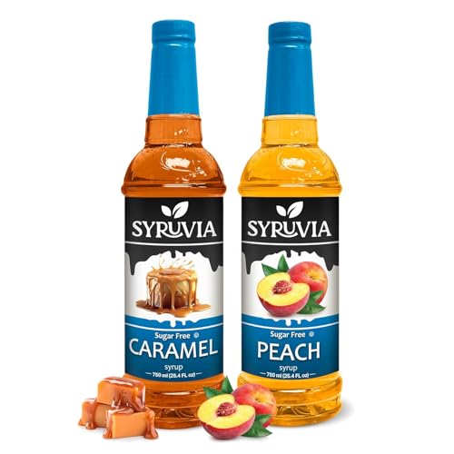 Syruvia Sugar Free Caramel Coffee Syrup & Sugar-Free Peach Syrup
