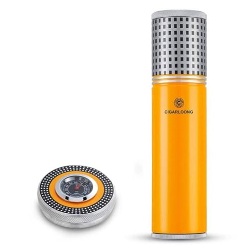 CIGARLOONG Cave à cigares Portable Étui à cigares de Voyage scellé en Acier Inoxydable à Tube avec humidificateur(Couleur:Jaune)