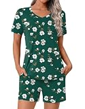 syoss Women's Plus Size Summer Casual 2 Piece Pajama Sets Loungewear Sleepwear Ladies Pjs Sets with Pockets XXL, Green Crabapple