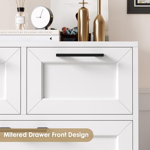 Image of BOTLOG 6 Drawer White Dresser, Tall White Dresser with Large Storage Space, Modern Wood Storage Chest of Drawers, for Living Room, Hallway, Entryway