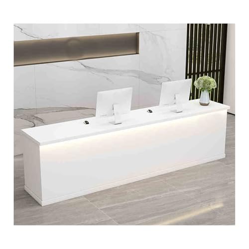 Genérico Mostrador de recepción, mostrador de Venta minorista, Caja, cajero, taquilla de Oficina, Mesa con cajones, Cable, mostrador de recepción Moderno con Tira de luz LED, mobiliario versátil para