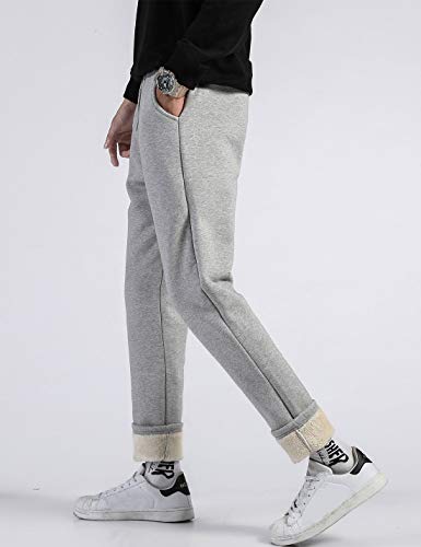 Gihuo Men's Winter Fleece Pants Sherpa Lined Sweatpants Active Running Jogger Pants (2# Light Grey, Medium) #TOP5