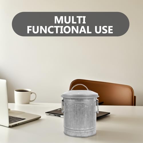 Image of SEWACC Mini Galvanized Trash Can Small Trash Can with Lid Table Top Metal Rubbish Bin Wastepaper Basket Flower Pot Pen Holder Kitchen Compost Bin Ash Bucket