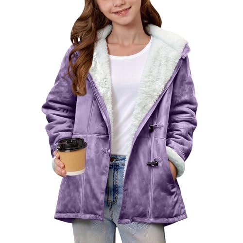 Girls Suede Fleece Lined Coats Cute Hooded Jacket Keep Warm Winter Fall Hoodies 2025 Kids Solid Long Sleeve Coat3