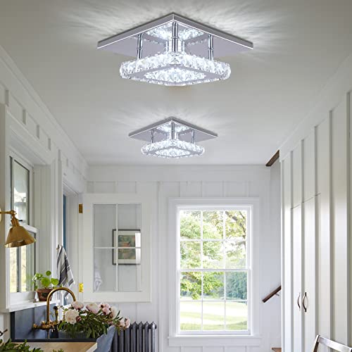 Diisunbihuo Dimmable Mini Led Chandeliers Modern Crystal Chandelier 7.9 Inches Led Ceiling Light Square Flush Mount Ceiling Light #TOP2