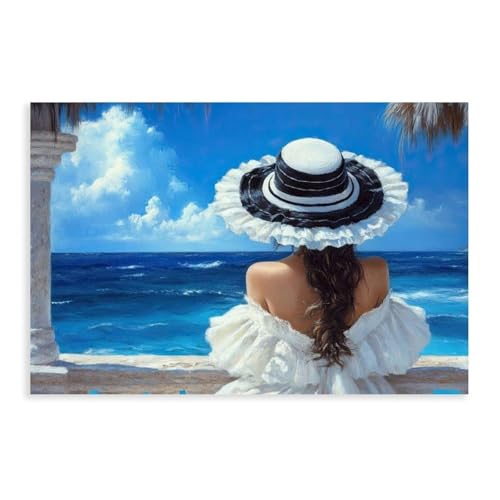 Peinture côtière vue sur l'océan - Affiche sur toile d'art marin pour décoration de chambre 40x60cm