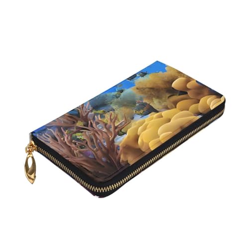 Fish Pattern Long Leather Wallet,Large Capacity Soft Pu Leather Purse For Women With Multiple Card Slots Phone Pocket And Zipper Coin Purse Stylish Phone Card Holder Clutch3