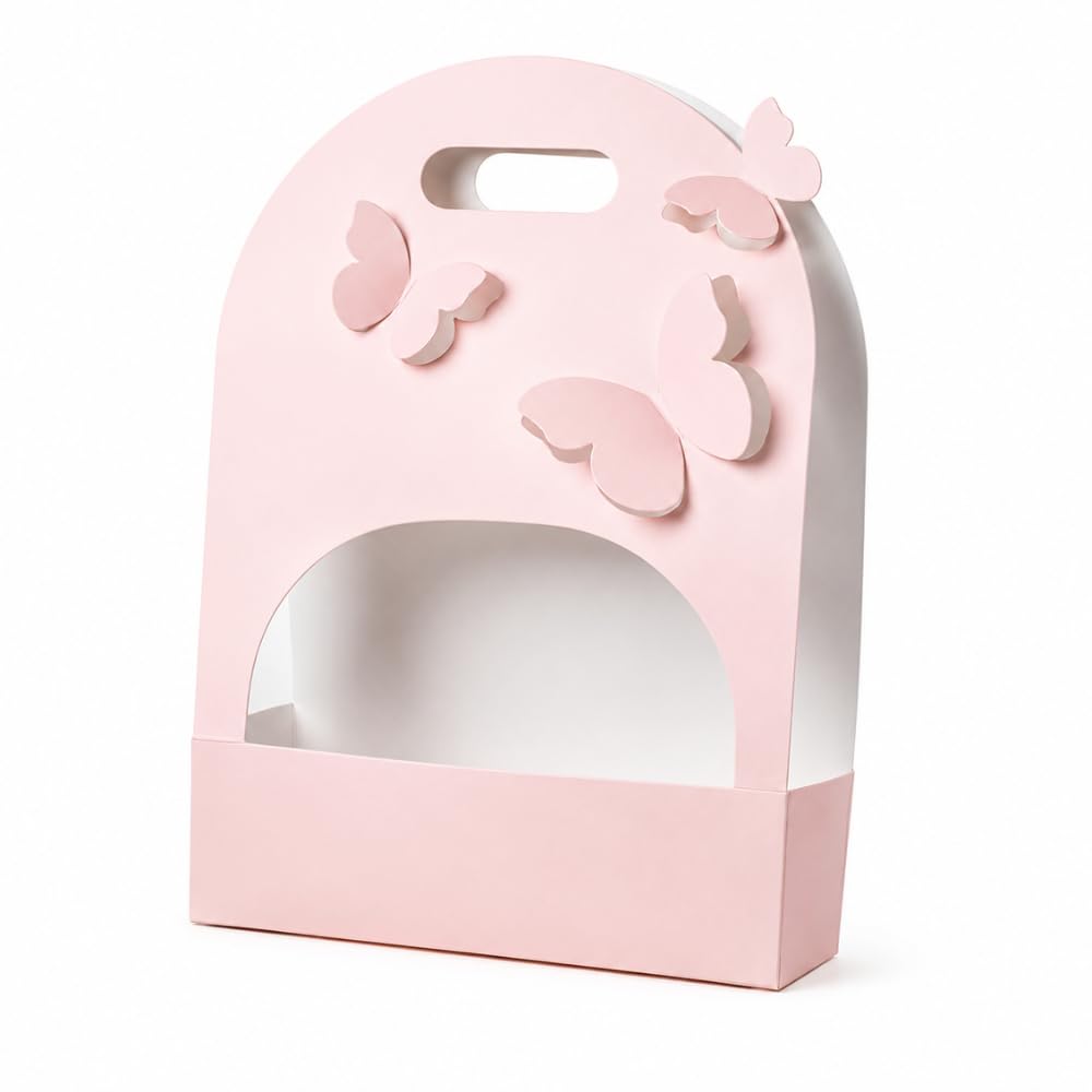 Oasis 10 Pcs 3D Butterfly Decorative Bouquet Bags with Handles, Paper Flower Wrapping Bags for Floral Arrangements, Gift Hamper Packaging, Florists Wrapping For valentines day, Weddings and Special Occasion 30 x 20 x 8cm | Pink-image-11