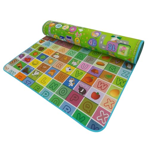 Kids 2 Sided Educational Play Mat – Soft Foam Baby Crawling Mat 200x180cm | Reversible Game Carpet for Indoor & Outdoor Use, Picnic, Nursery, Floor Protection