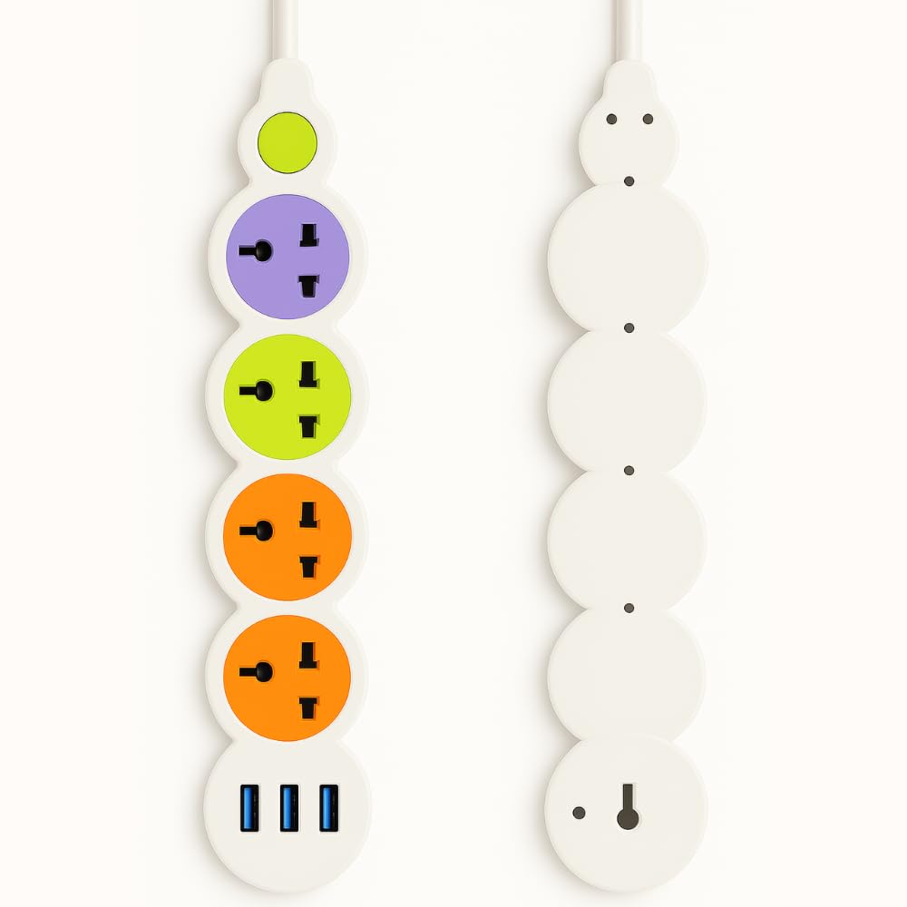 Lucky Hawk Smart Power Strip: 4-Outlet Extension Cord with 3 USB Ports, 2M Bold Cable Extension for Universal Charging - Ideal for Home & Office