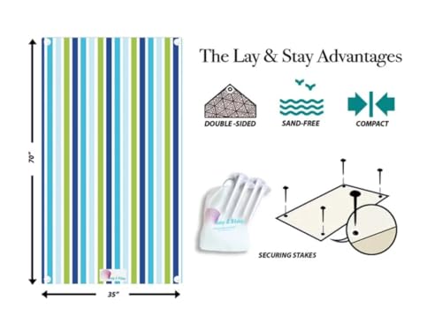 Lay N Stay Beach Blanket/Towel with Securing Sand Stakes Sand-Free, Super Absorbent, Quick Dry, Compact, Perfect for Beach, Yoga, Picnic, Camping, Travel (Harbor)
