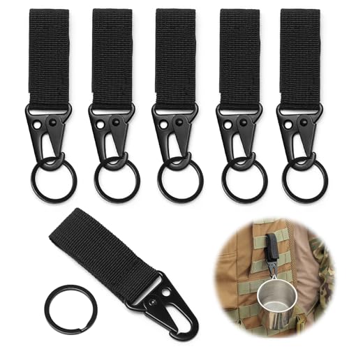 6 mosquetones tácticos, mosquetones de nailon para correa de cincha, clips de cinturón colgantes negros para accesorios tácticos, chaleco y mochilas