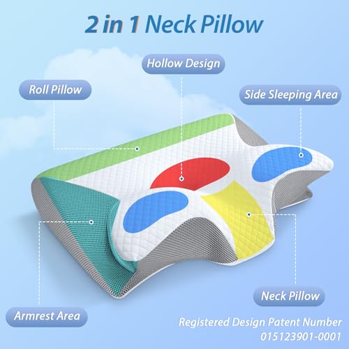 HOMCA 2 in 1 Ergonomisches Nackenkissen Kopfkissen Memory Foam Kissen für Rücken-, Seiten- und Bauchschläfer, 60x40x12/14cm, Grau