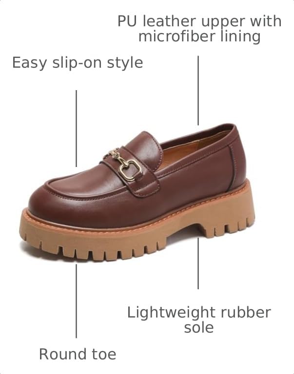 Image of Platform Loafers for Women Chunky Heel Lug Sole Loafers Slip ons Round Toe