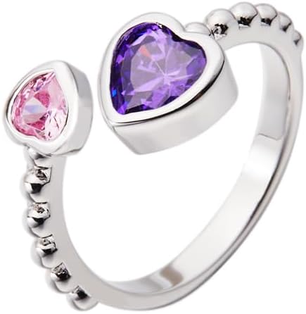 AILIN Double Heart Birthstone Rings For Women 925 Sterling Silver Custom Birthstone Rings For Her Adjustable Love Promise Rings For Girlfriends Birthday Gifts For Mom Wife