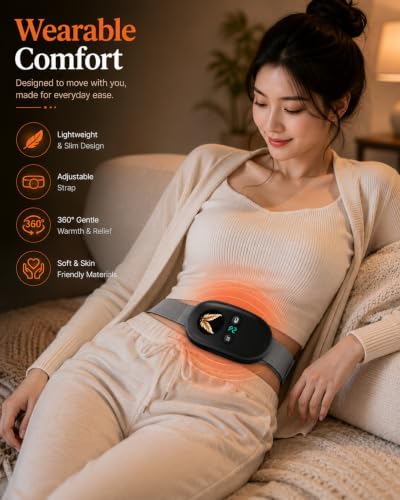Image of Comfytemp Period Cramp Massager with 6 Heat & 6 Massage Modes, Cordless Electric Heating Pad for Pain Relief, Back & Belly Menstrual Heat Belt with 1800mAh Battery & Adjustable Strap, Gift For Women