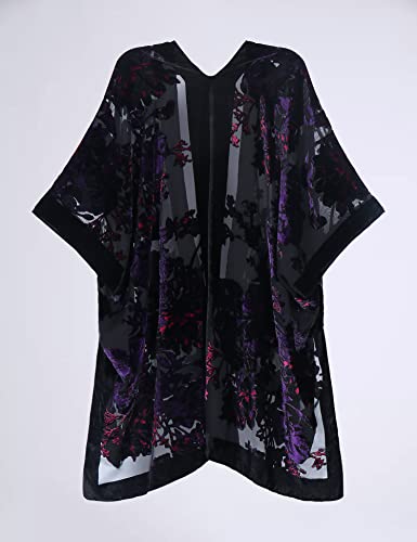 MJ SERECA Women's Burnout Velvet Kimono Long Cardigan Cover Up Casual Outfit2