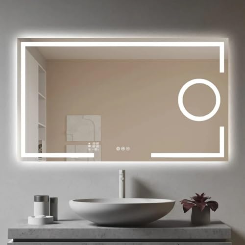 Image of MIRROR WORLD Wall-Mounted led Mirror Glass Bathroom and Bedroom Home Decor Designer Mirror for Bedroom, Living Room, Dressing Room, Hall, wash Basin, Rectangular Shape, 3 Color Light mirror-18x24.