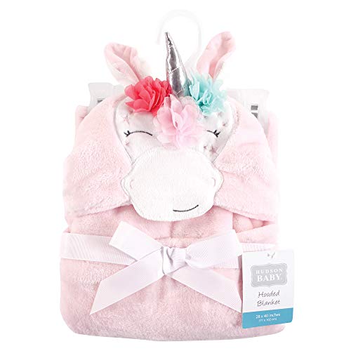 Image of Hudson Baby Unisex Baby and Toddler Hooded Animal Face Plush Blanket, Whimsical Unicorn, One Size