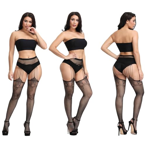 Image of DRESHOW 6 Pack Fishnet Garter Belt Stocking Suspender Pantyhose Tights Thigh High Pantyhose