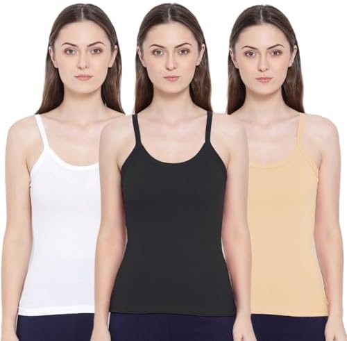Rupa Softline Women Super Combed Cotton Camisole, Under-Shirt, Stretchable and Body-Hugging, Pack of 3