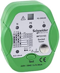 Schneider Electric Thorsman - Plug In Socket Tester, with LED Indicator, Circuit RCD Test Functionality, 220V, IMT23103, Green/Grey