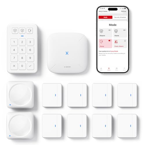 X Sense Sistema de Alarma Wi Fi con App para casa y apartamento, Alarma Inteligente con Sensor de Puerta y Ventana, Sensor de Movimiento, Teclado con botón de pánico, Incluye estación Base, AS12