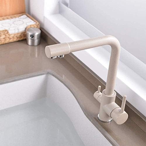 Robinet de cuisine beige à double bec mélangeur avec filtre eau