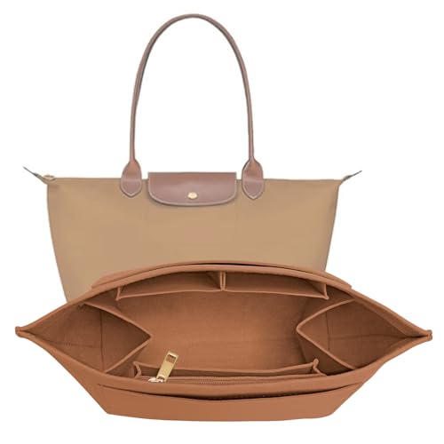 LOUKAYCCI Organizador insert para bolsa Longchamp Le Pliage M, organizador insert de feltro Long Champ com porta-copo (Cor Terra, Médio)