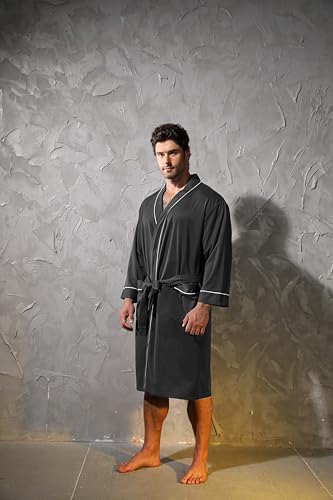 Mens Kimono Robe Lightweight Soft Bathrobe Sleepwear Loungewear with Pockets2