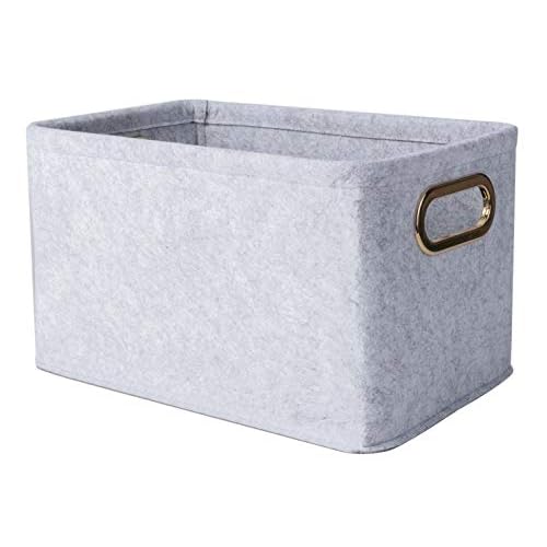 Collapsible Storage Bins Foldable Felt Fabric Storage Basket Organizer Boxes Containers with Handles Metal Handles for Nursery Toys,Kids Room,Clothes,Towels,Magazine (Light grey, 15.9L×11W×9.8H)