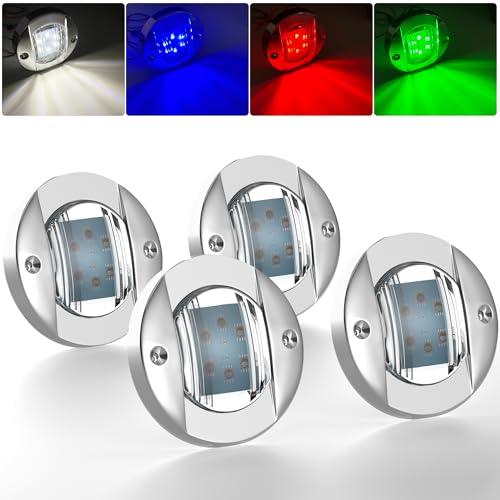 PSEQT - Luces de cortesía de 6 luces LED RGBW para barco, 4 colores, 3 pulgadas, redondas, impermeables, para cubierta, popa de popa, luces de navegación para pontón, pesca, barco, bajo, velero, kayak