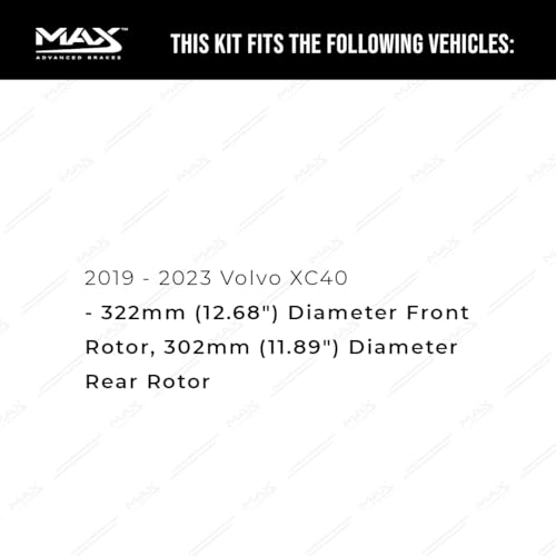 Image of Max Advanced Brakes Front & Rear Brake Kit Compatible With 2019 2020-2023 Volvo XC40 w / 12.68 inch Front 11.89 inch Rear Rotor Replacement Premium OE Disc Brake Rotors and Ceramic Brake Pads