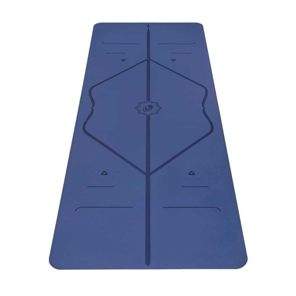 Liforme Original Yoga Mat – Free Yoga Bag Included - Patented Alignment System, Warrior-like Grip, Non-slip, Eco-friendly, sweat-resistant, long, wide, 4.2mm thick mat for comfort Dusk Blue