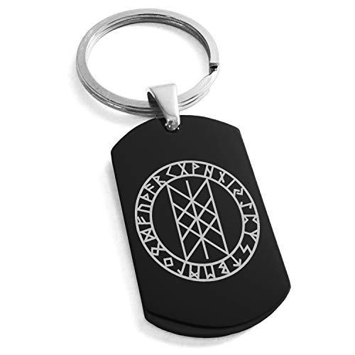 Stainless Steel Vegvisir Web of Wyrd Skuld’s Net Viking Symbol Dog Tag Keychain Keyring