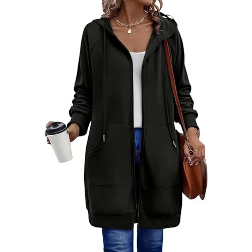 Long Hoodies for Women Zip Up Hoodie Fleece Oversized Sweatshirt Fall Fashion Casual Outerwear Jackets with Pockets