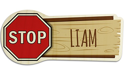 printplanet Türschild aus Holz mit Namen Liam - Motiv Stopschild - Namensschild, Holzschild, Kinderzimmer-Schild