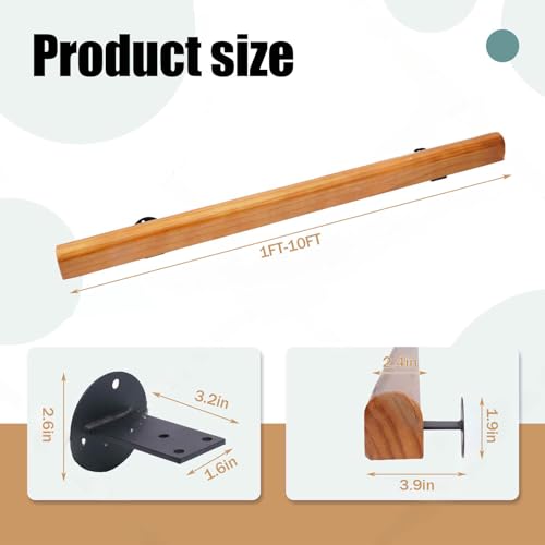 Wooden Handrails, 1-20ft Non-Slip Staircase Handrail, for Home Garden Corridor Lofts Kindergarten Guardrail Decking Railings, Wall Mounted Barrier-Free Staircase Grab Bar for Elderly (Size : 7ft) - Thumbnail 4