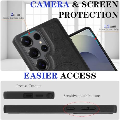 Étui Samsung S24 Ultra noir en cuir véritable style clapet d'exception
