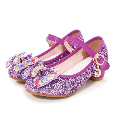 Girls Shoes Sparkle Mary Jane Low Heel Princess Flower Wedding Party Dress Shoes