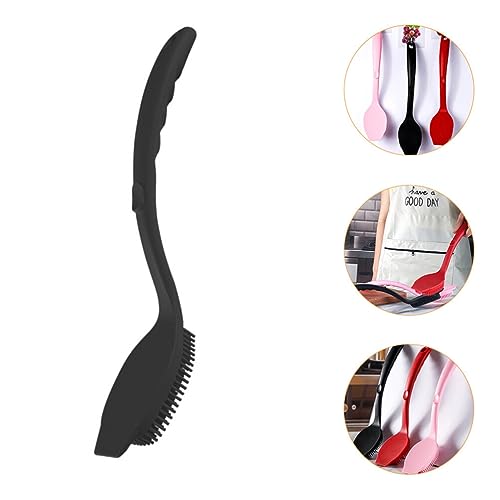 Image of OSALADI Dish Brush Silicone Pot Brush Scrub for Pans Pots Kitchen Sink Cleaning Long Handle Dish Cup Bottle Washing Scrubber Black
