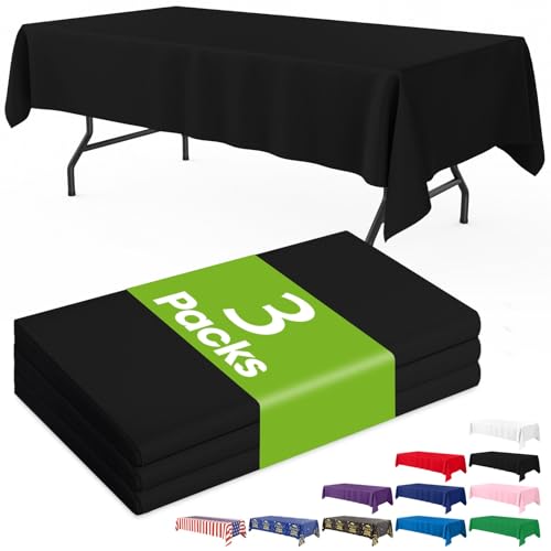 Pureegg Plastic Table Cloth Disposable 3 Pack 54x108 Inch Rectangular Table Cloth Leakproof Table Cover for Party Picnic Graduation Party Tablecloths Graduation Decorations Class of 2026 Black