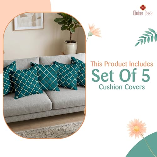 Image of Divine Casa Pluto Cushion Covers Set of 5 Beige | 16x16 Inch Jacquard Patchwork Design Cushion Covers | Decorative Throw Pillow Covers for Sofa & Couch